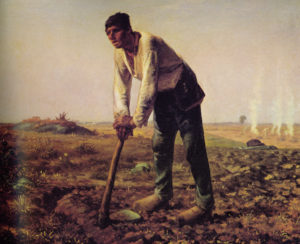 The painting titled "L 'homme a la houe" by Jean-Francois Millet that inspired Edwin Markham to write his poem titled "The Man with a Hoe."