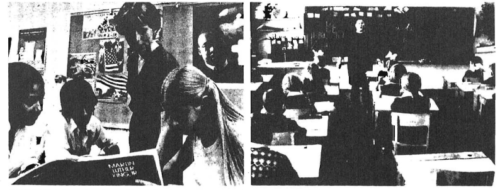 Contrast between American (left) and Russian classroom scenes is revealing. While American children waste as much as half of their time in school with frivolous and even pernicious “studies,” such as “Contemporary Issues” or “Black History,” young Russians are kept busy with language, geography, shop work — and lots of science and mathematics. Furthermore, the level of orderliness and discipline in Russian schools far exceeds that in permissive and racially mixed American schools, and the result is that young Russians enter the workforce or military service with better work habits, better self-control, and healthier attitudes. No amount of additional money spent on fancy buildings or higher teacher salaries in this country can compensate for these differences.
