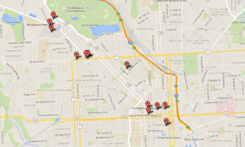 Baltimore Riots incident map, April 27, 2015