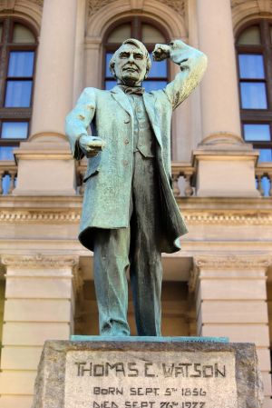 The statue of Tom Watson which has been removed from the steps of the Georgia state capitol