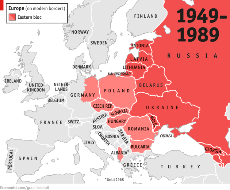 The Soviet Union extended its sphere of influence across Eastern Europe during the Cold War. (photo: The Economist)