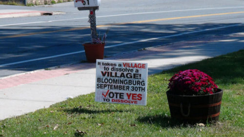 Bloomingburg, a village in the foothills of the Catskills, will vote on folding itself into the Town of Mamakating Sept. 30.