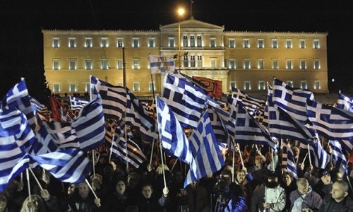 Golden Dawn supporters held a massive protest in front of the Greek parliament.