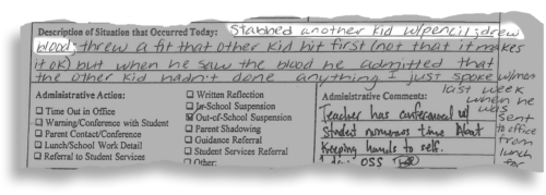 A discipline referral for an 8-year-old at Melrose