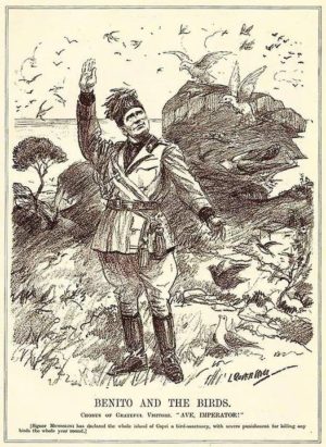 Benito Mussolini depicted declaring Capri a bird sanctuary
