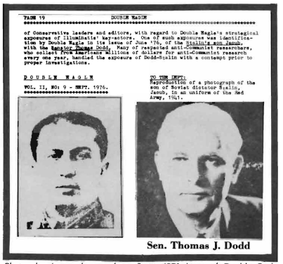 Photo drawing and copy from Sept. 1976 issue of Double Eagle purporting to prove that Stalin's son, Jacub, was the late Senator Thomas Dodd.