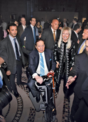 Sheldon Adelson attends the Champions of Jewish Values International Awards Gala with his wife, Miriam, in 2014.