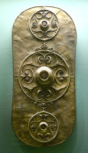 A significant piece of Celtic art, the Battersea Shield. Only the bronze sheet remains that covered the wooden shield. Typical of the La Tene style.