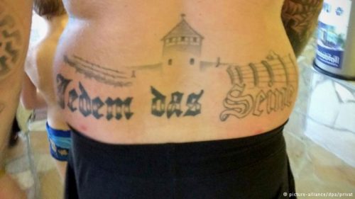 The tattoo that, if seen by the public, will incite hatred for Jews, according to prosecutors and courts in Brandenburg, Germany. But why wouldn’t it incite sympathy just as well?