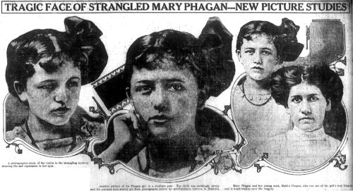 Three views of Mary Phagan during her brief life; far right, her aunt Mattie Phagan