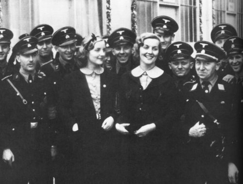 Diana Mosley (right) and her sister Unity Valkyrie Mitford. Circa September 1937 at a Nuremberg National Socialist party rally
