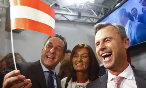 Norbert Hofer with Heinz-Christian Strache, following the Freedom party’s victory.