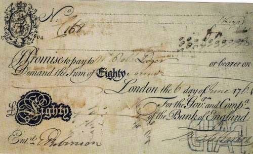 Interest Bearing bank note from the Bank of England, 1764