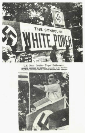Page from ANP magazine The Stormtrooper showing some of the media coverage of Commander Rockwell speaking at the August 21 rally.