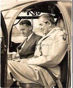 Premier Ian Smith, former RAF flying ace, with Brigadier Jock Anderson in a Alouette