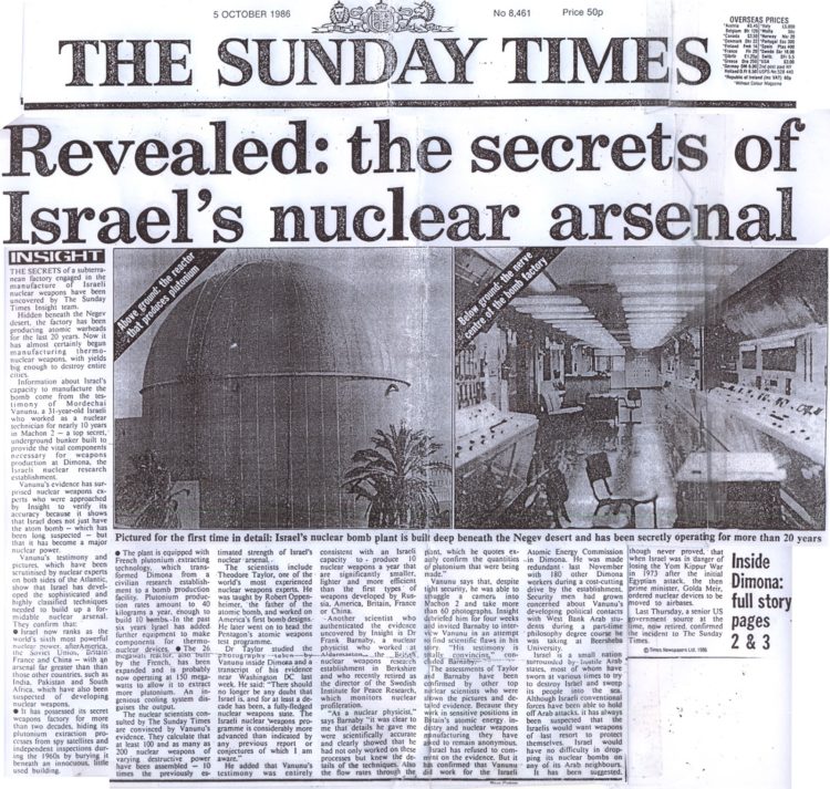 ISRAEL NUCLEAR ARSENAL Thesundaytimes-750x713